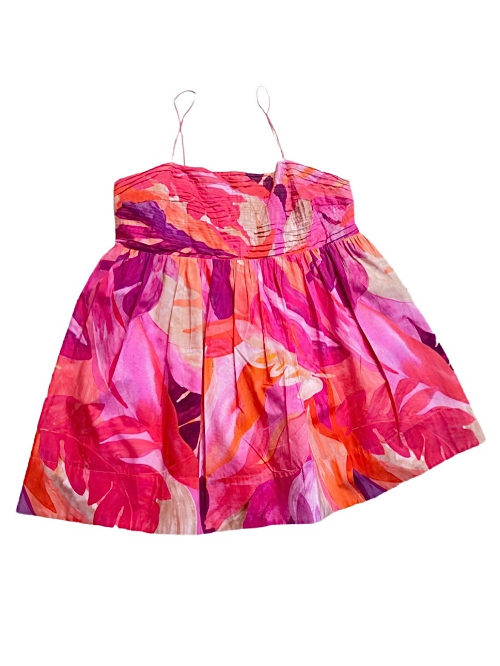 H&M Pink Orange Floral Pleated Spaghetti Strap Fit & Flare Dress size XXL - Picture 11 of 14
